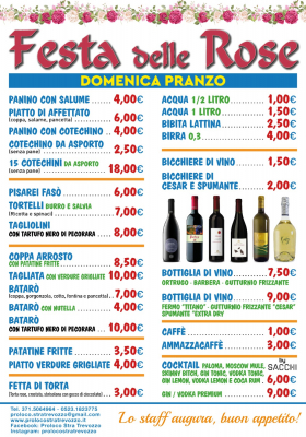 Menu Festa delle Rose - pranzo